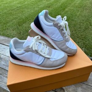 J. Crew White Gray and Blue Sneakers